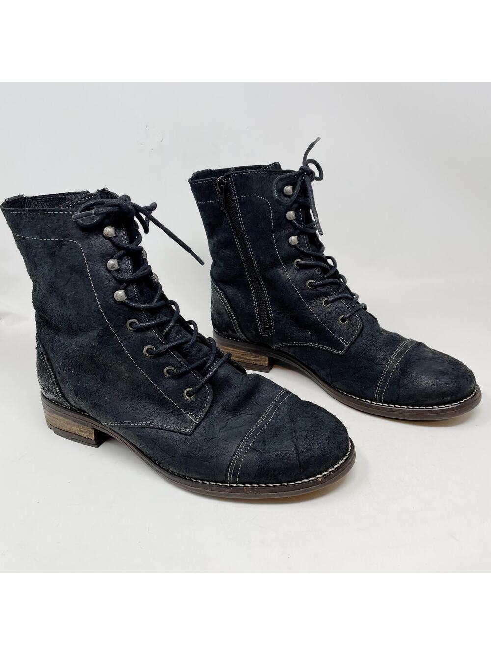 Taos Comrade Distressed Black Leather Lace Up Ankle Combat Boots womens 42 11